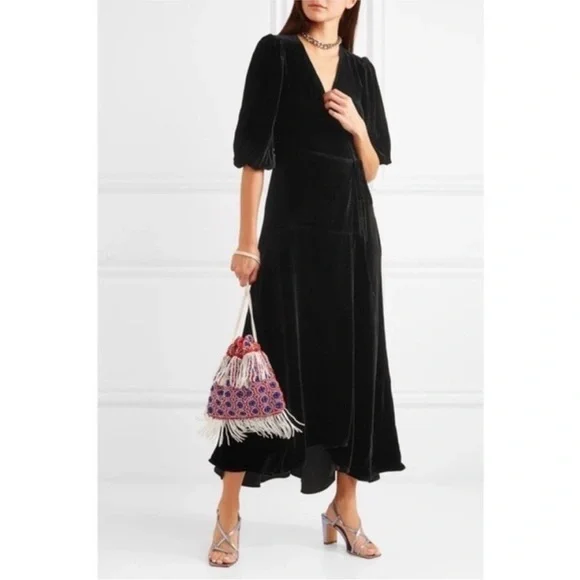 GANNI Aldine Silk Velvet Warp Dress in Black - Picture 3 of 16